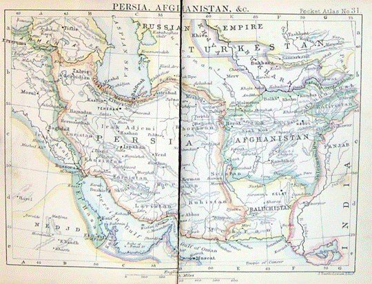 Macintosh HD:Users:GWedad:Desktop:Thesis appendix:Appendix 1:Old Original Antique Victorian Print Bartholomew Map 1886 Persia Afghanistan Baluchistan A map from a pocket atlas of the world by john Bartholomew third edition. Each print is approx 6.5 x 4.5 inches (160 x 120),dates 1886.png